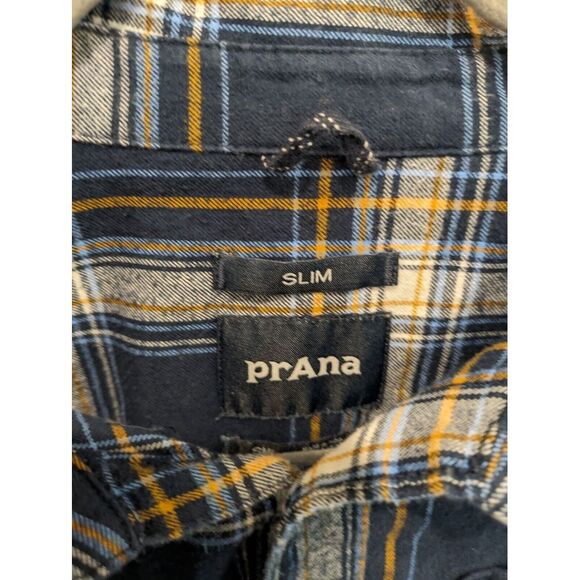 Prana Flanel Blue Plaid LONG SLEEVE SHIRT SMALL SLIM Organic Cotton Blend - Picture 4 of 4